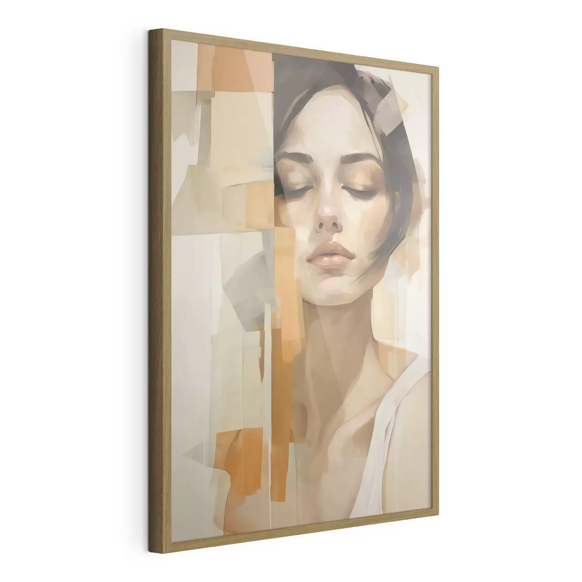 Poster Portrait abstrait d'une femme avec des formes orange et beiges f48736