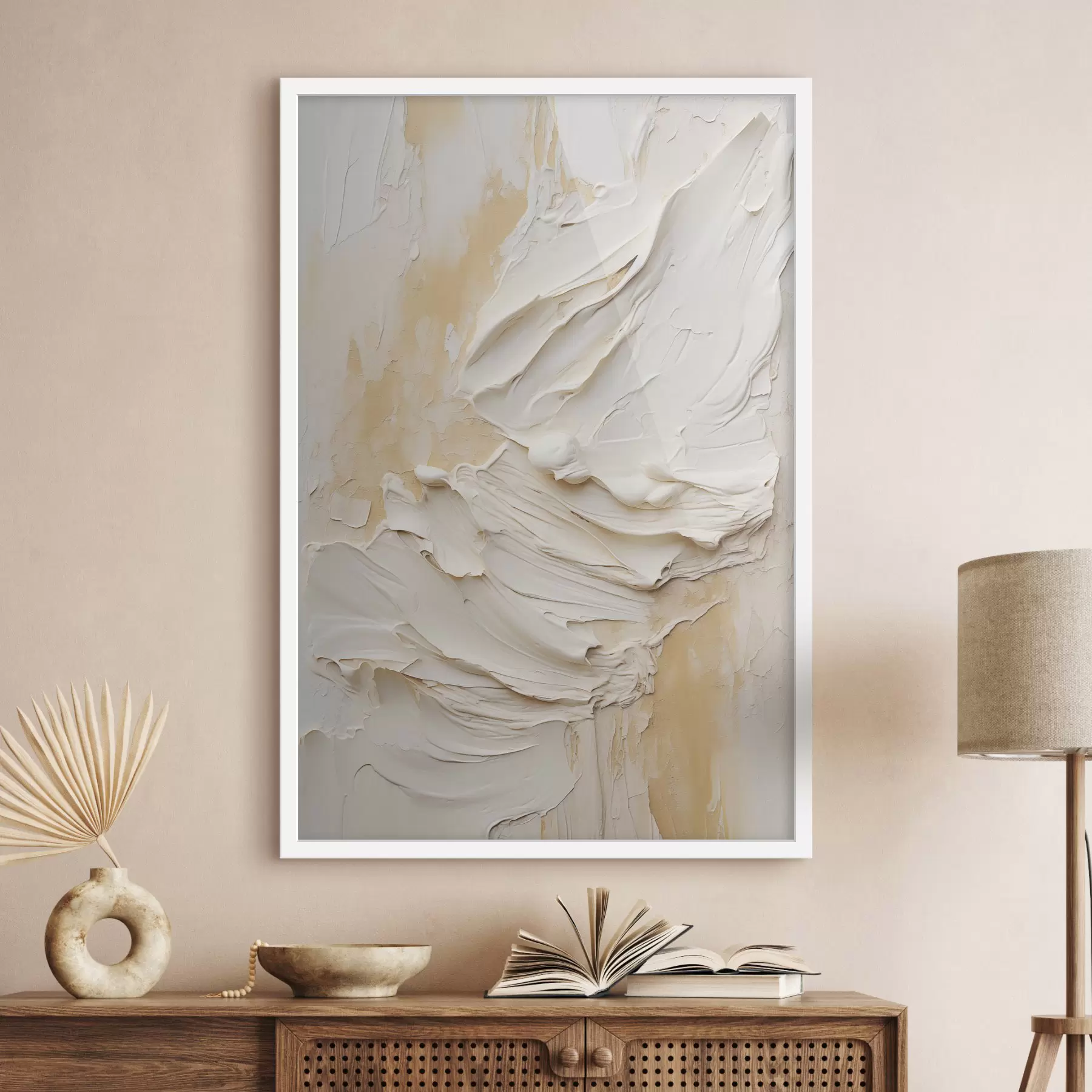 Tableau Peinture texturée dans des tons crème et beige, de style abstrait, art minimaliste f48738