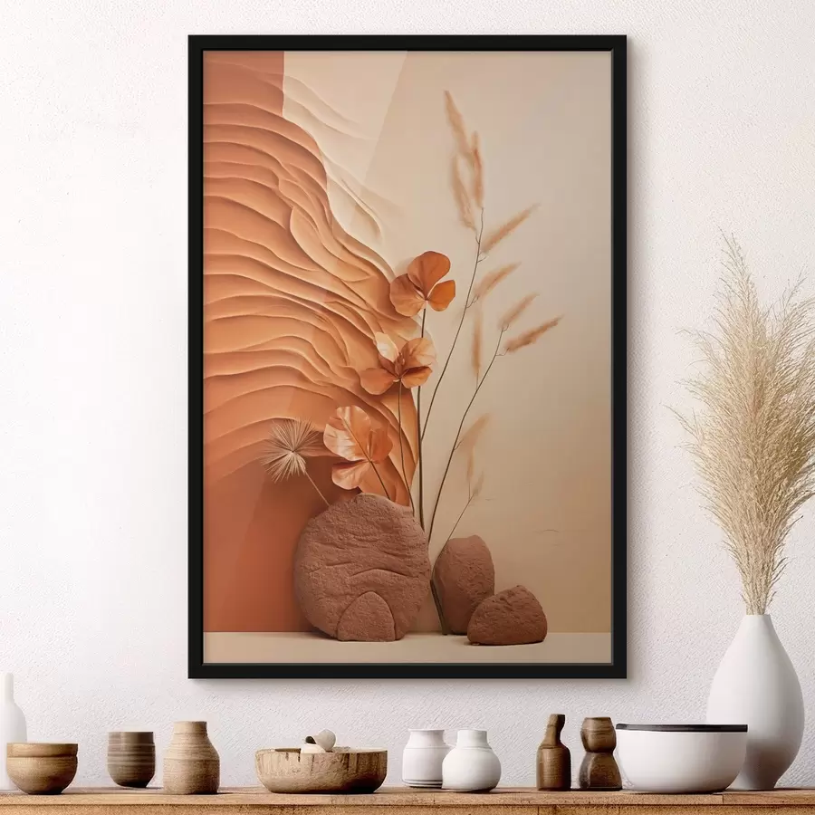 Papier peint Une œuvre minimaliste composée de fleurs séchées et d'herbe de la pampa, sur un fond texturé f48739