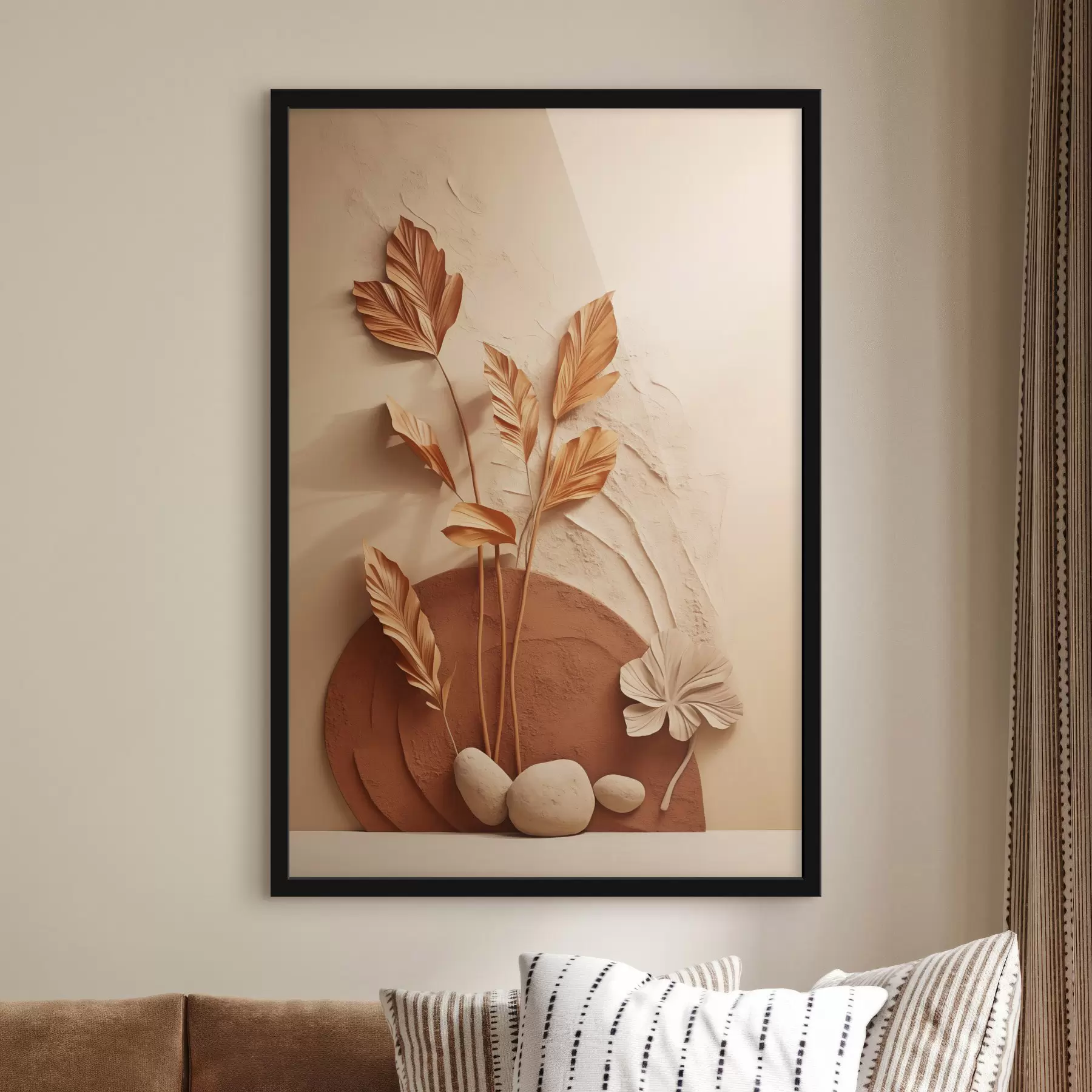 Papier peint Une œuvre minimaliste composée de fleurs séchées et d'herbe de la pampa, sur un fond texturé f48740