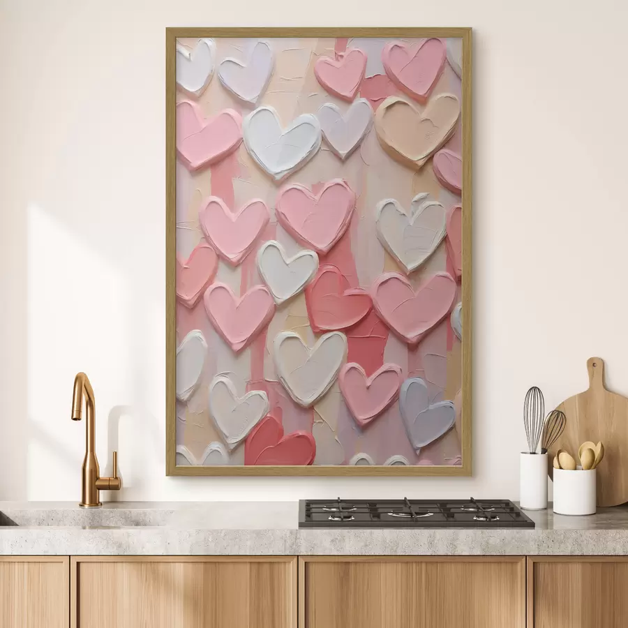 Papier peint Des cœurs dans différentes nuances de pêche et de rose, réalisés dans un style texturé et peint f48751