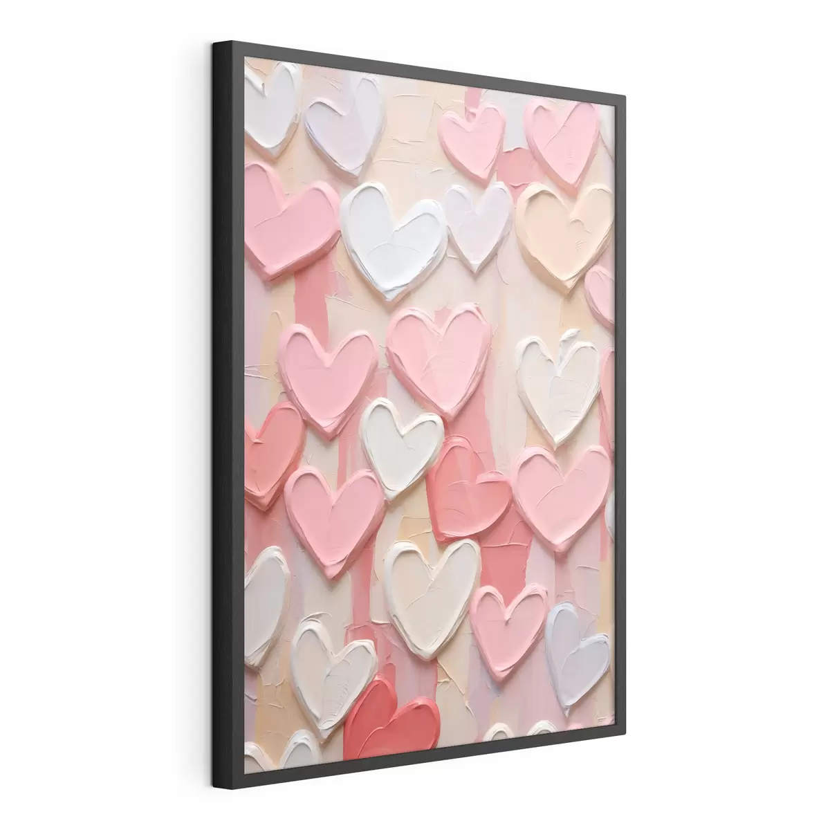 Poster Des cœurs dans différentes nuances de pêche et de rose, réalisés dans un style texturé et peint f48751