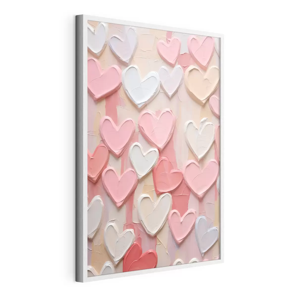 Poster Des cœurs dans différentes nuances de pêche et de rose, réalisés dans un style texturé et peint f48751