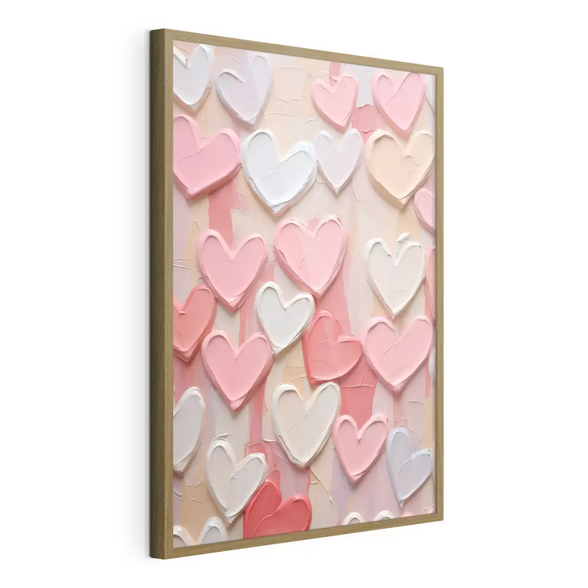 Poster Des cœurs dans différentes nuances de pêche et de rose, réalisés dans un style texturé et peint f48751