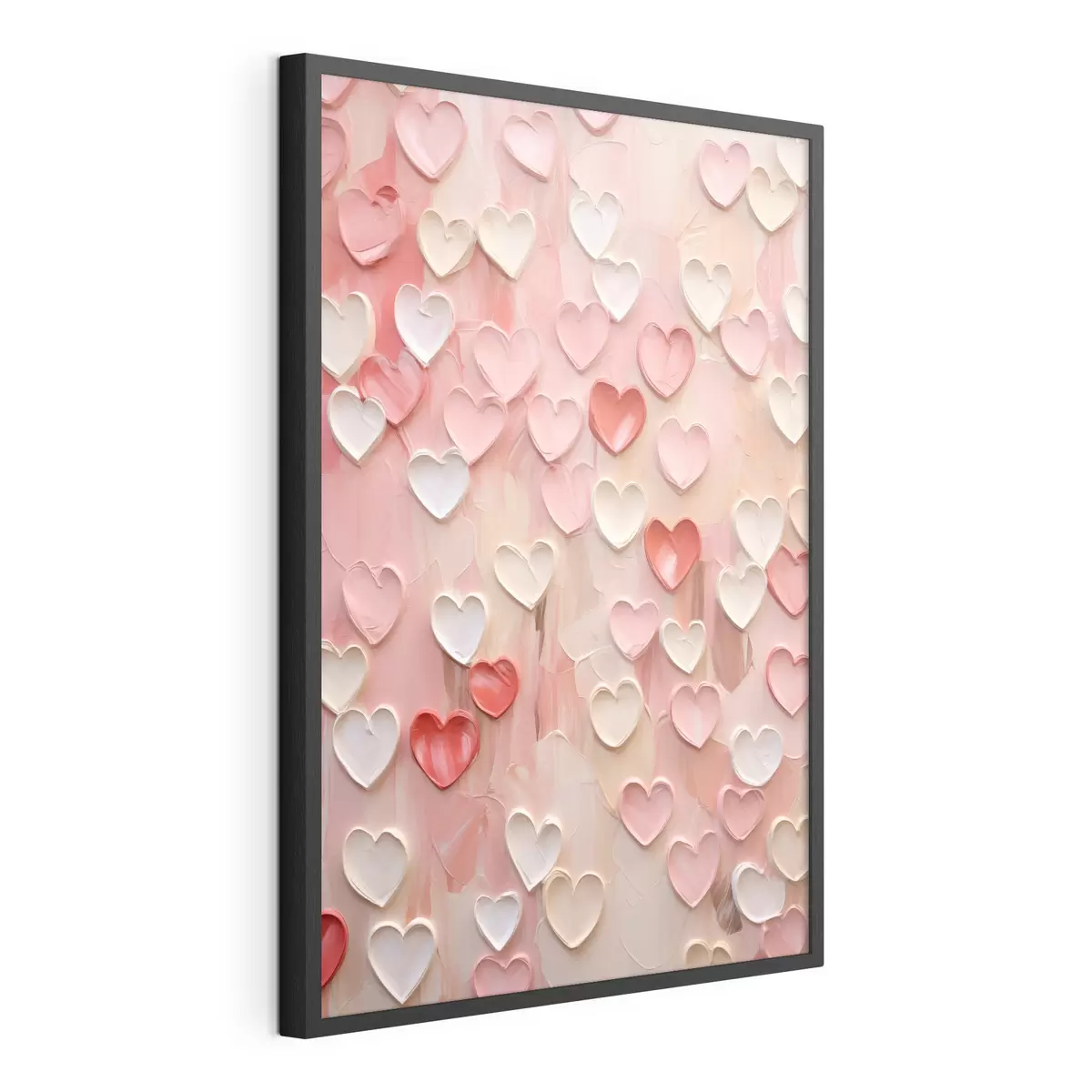Poster Des cœurs dans différentes nuances de pêche et de rose, réalisés dans un style texturé et peint f48752