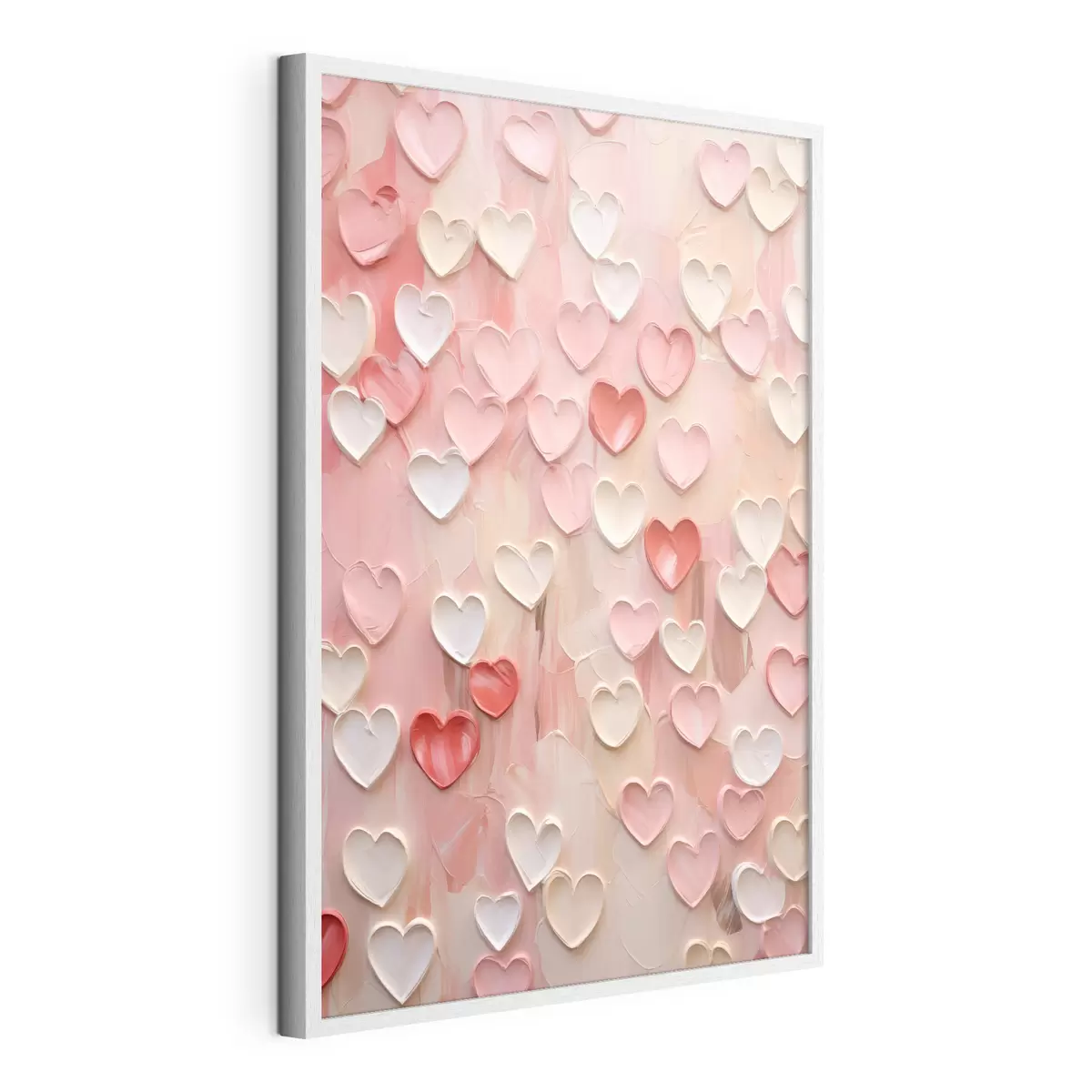 Poster Des cœurs dans différentes nuances de pêche et de rose, réalisés dans un style texturé et peint f48752