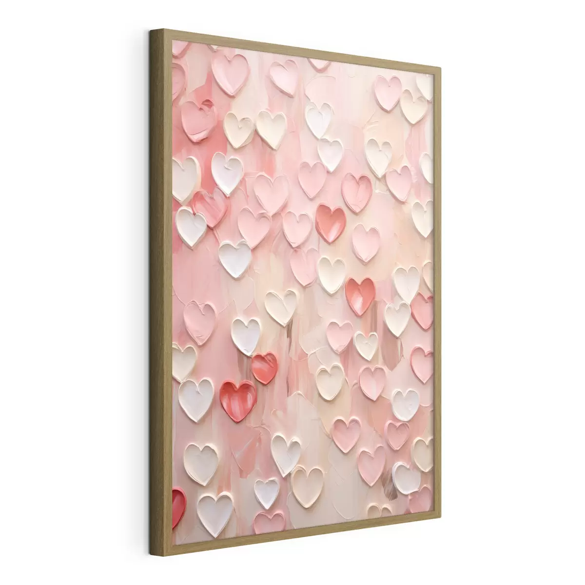 Poster Des cœurs dans différentes nuances de pêche et de rose, réalisés dans un style texturé et peint f48752