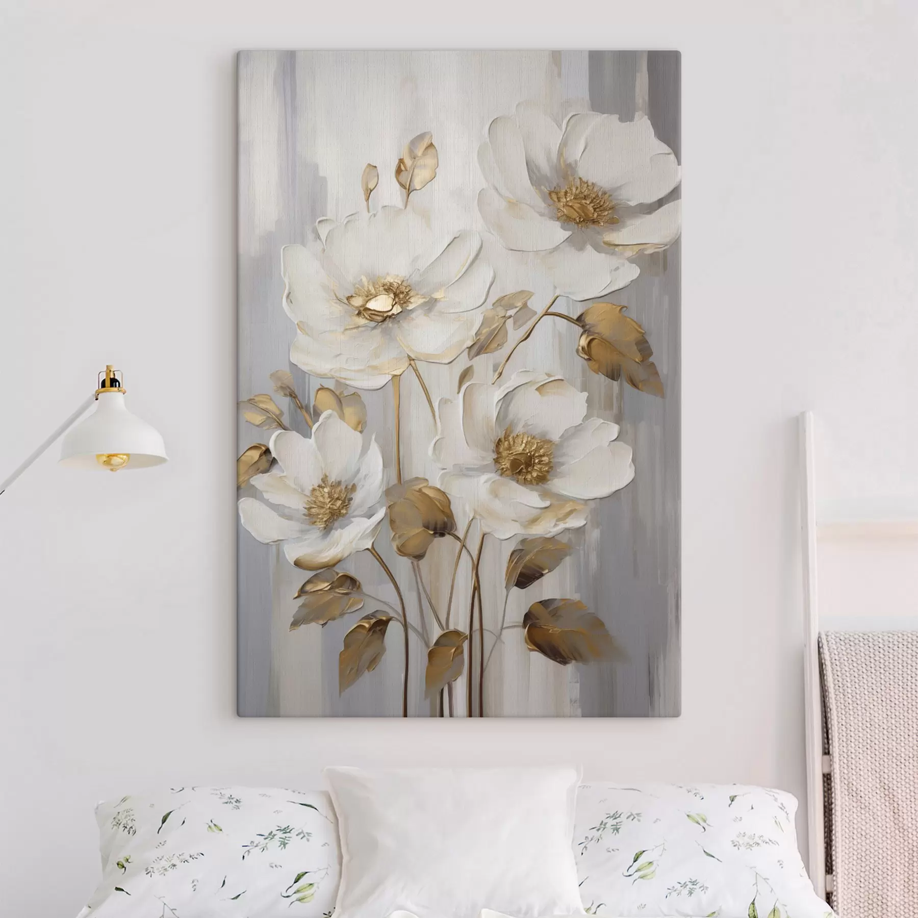 Tableau Des fleurs blanches rehaussées de touches jaunes sur un fond texturé s48722