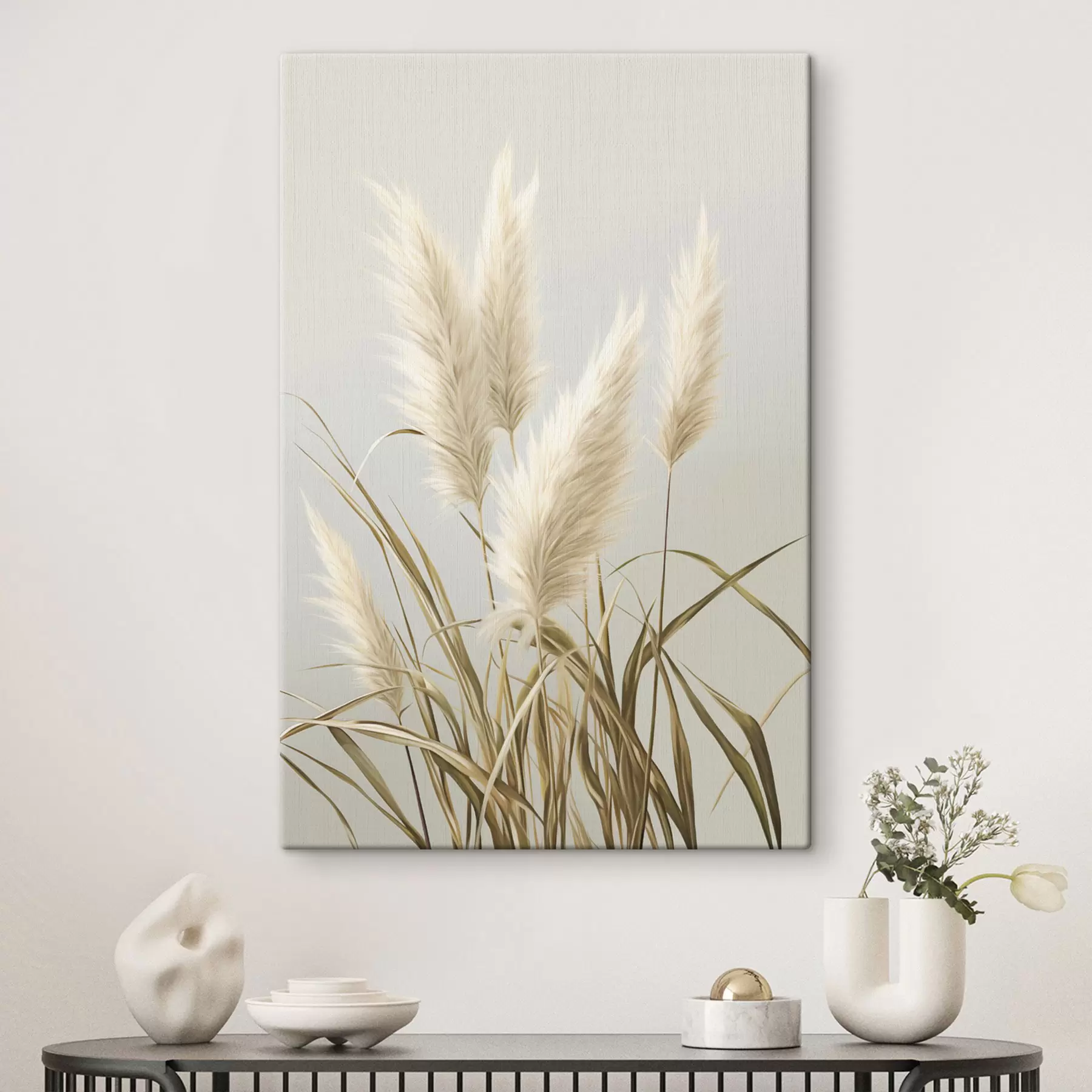 Tableau Plusieurs grands herbes de la pampa aux feuilles longues et fines s48723