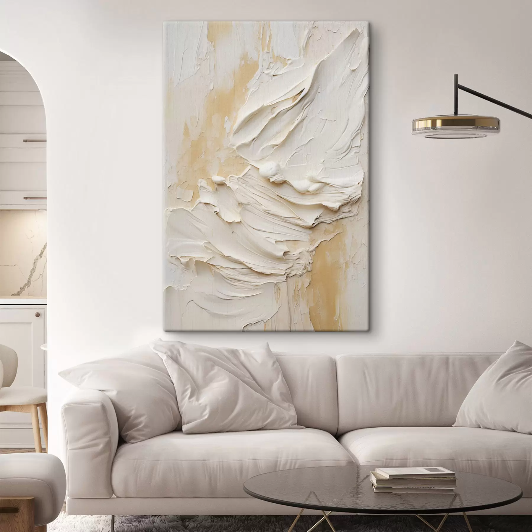 Tableau Peinture texturée dans des tons crème et beige, de style abstrait, art minimaliste s48738