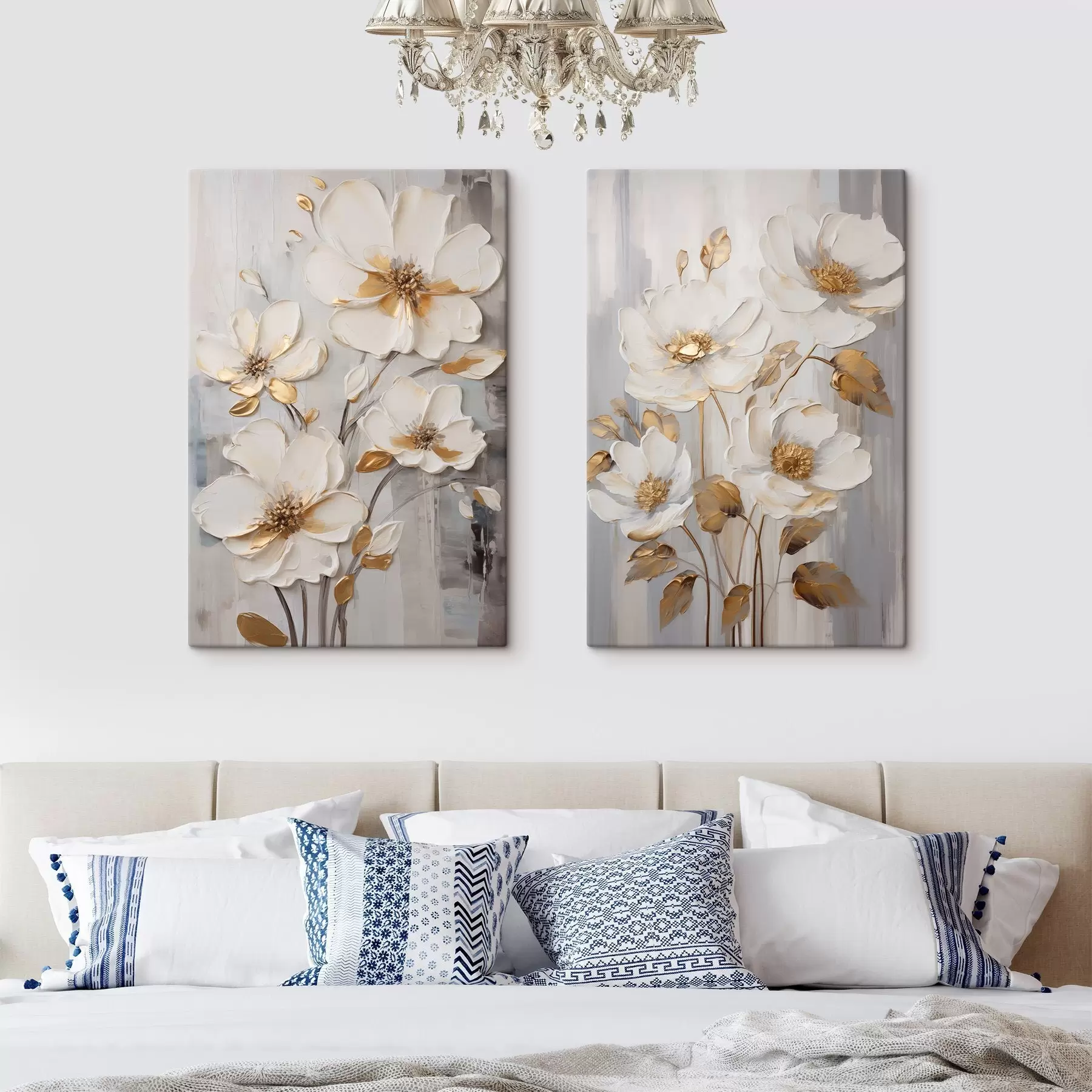 Tableau Des fleurs blanches rehaussées de touches jaunes sur un fond texturé m30311