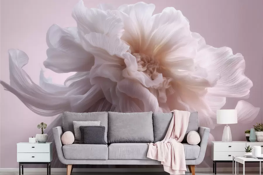 Papier peint Fleur en soie volumineuse dans des tons rose pâle et beige w09809