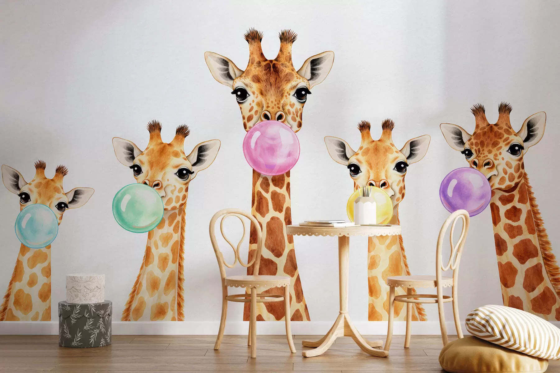 Papier peint Des girafes avec du chewing-gum w05492