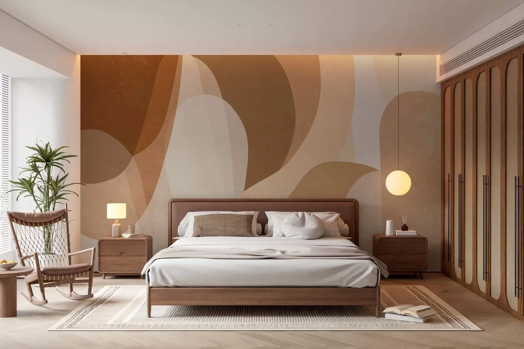 Papier peint des courbes abstraites dans des tons marron, beige et auburn w05387
