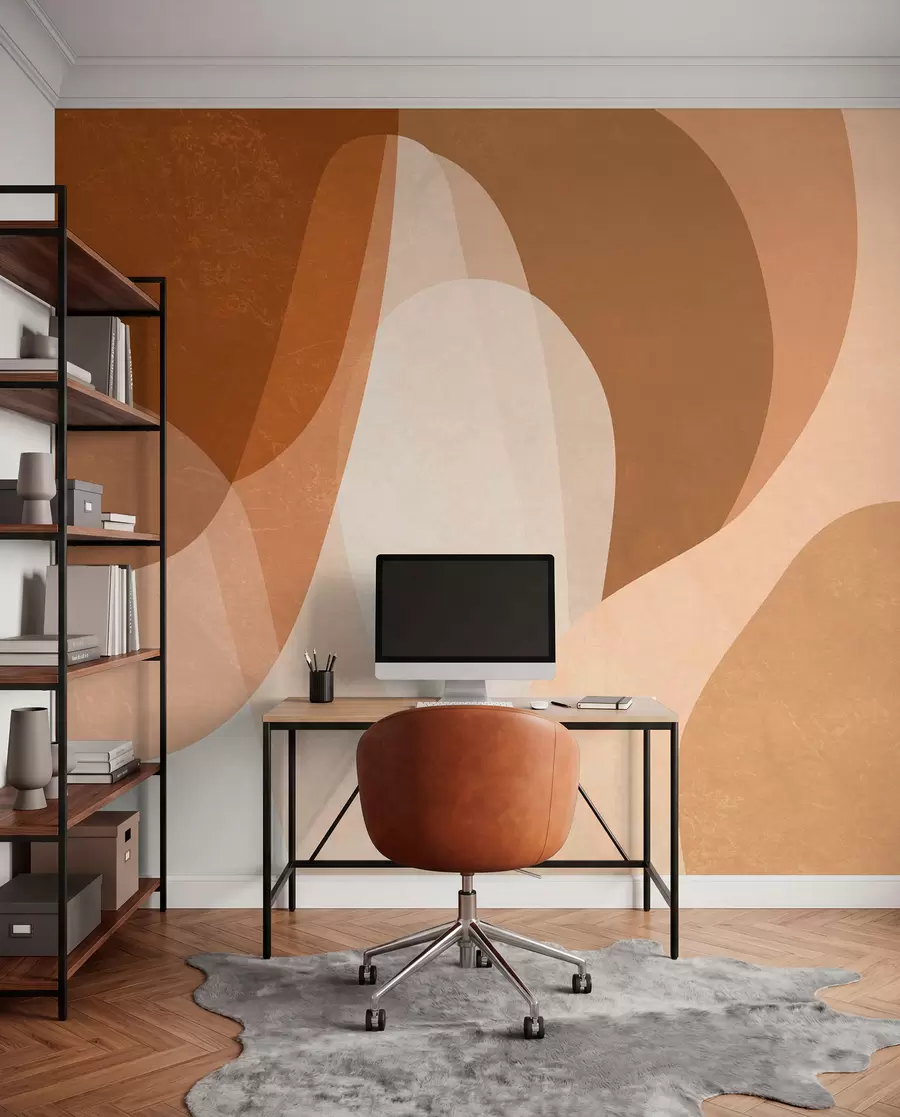 Papier peint des courbes abstraites dans des tons marron, beige et auburn w05387