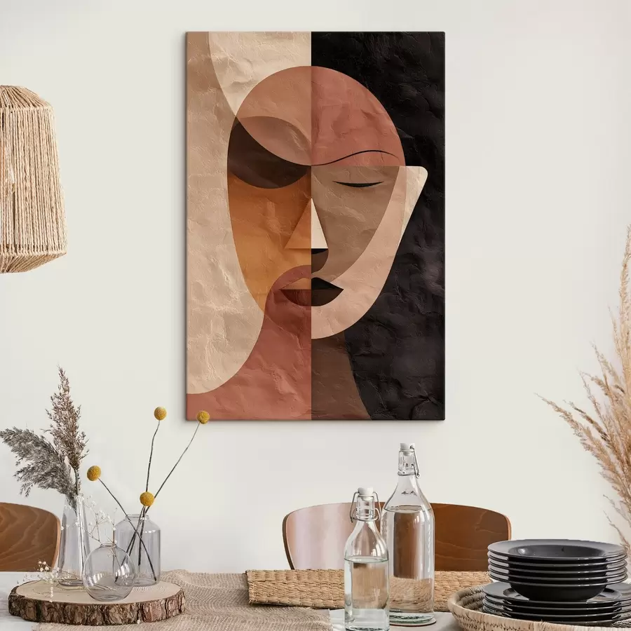 Tableau un visage abstrait aux nuances de café s48777