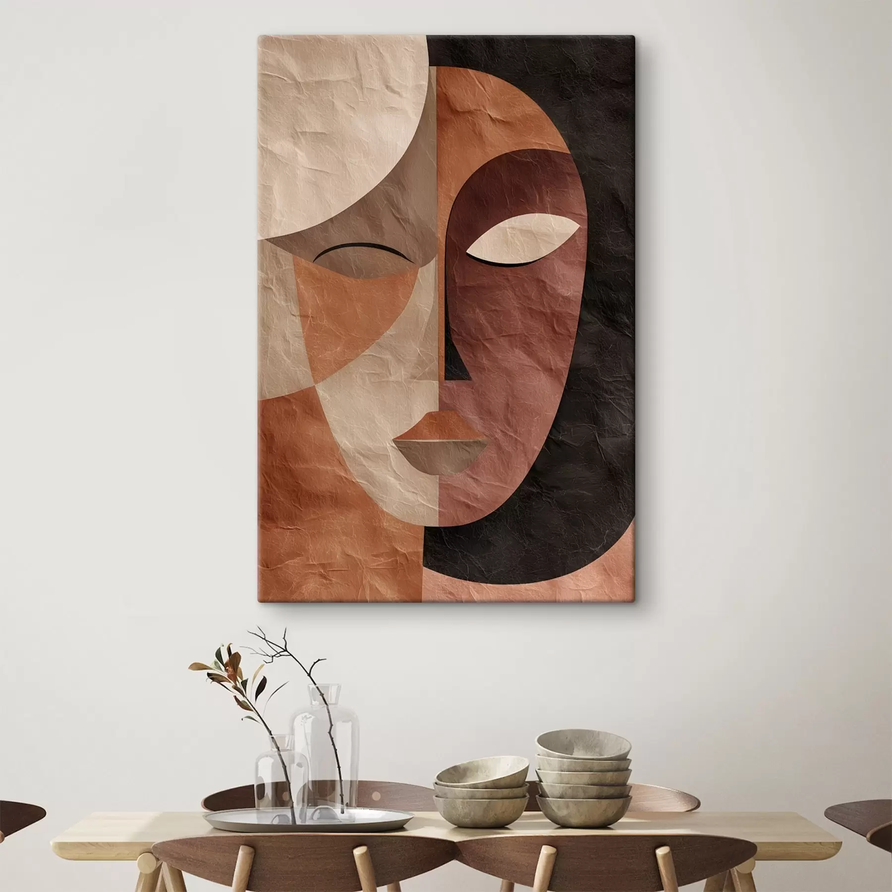 Tableau un visage abstrait aux nuances de café s48778