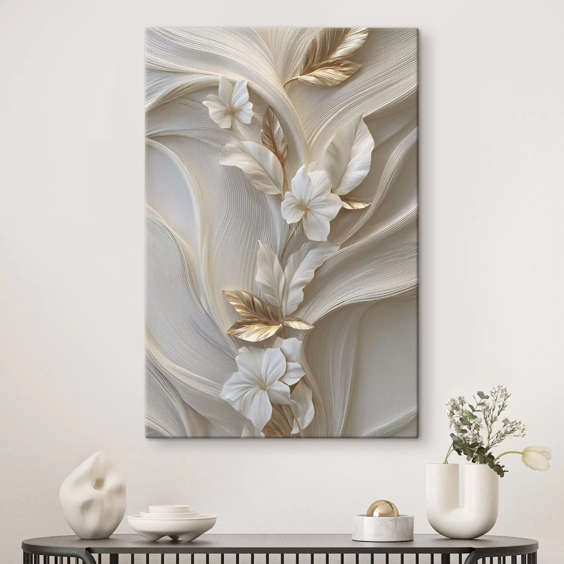 Tableau une imitation raffinée de feuilles, de textures et de fleurs en relief s48787