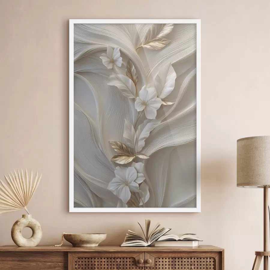 Papier peint une imitation raffinée de feuilles, de textures et de fleurs en relief f48787