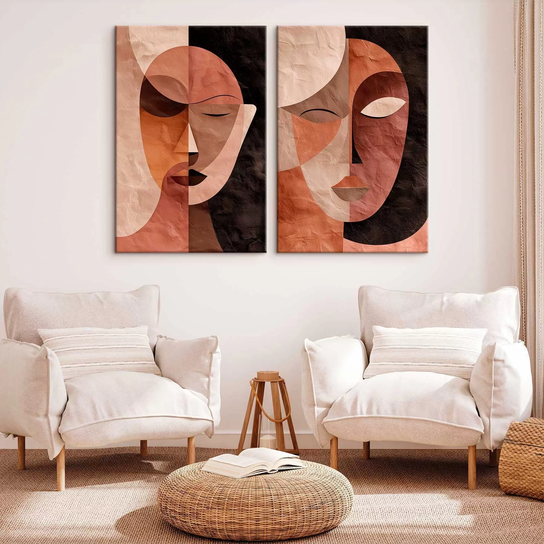 Tableau visages abstraits dans des tons de café m30329