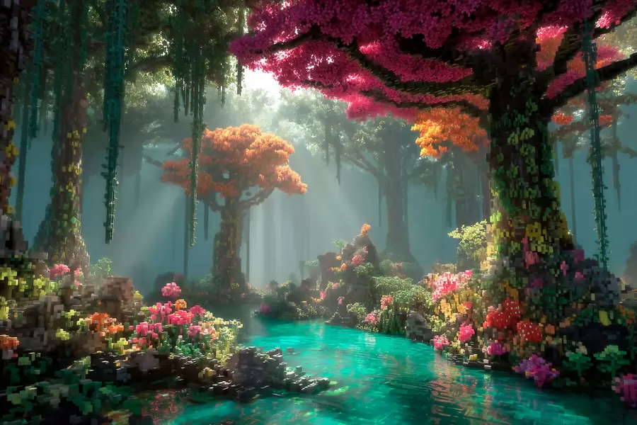Papier peint Une clairière de la forêt enchantée en pixels inspirée des jeux vidéo w09683