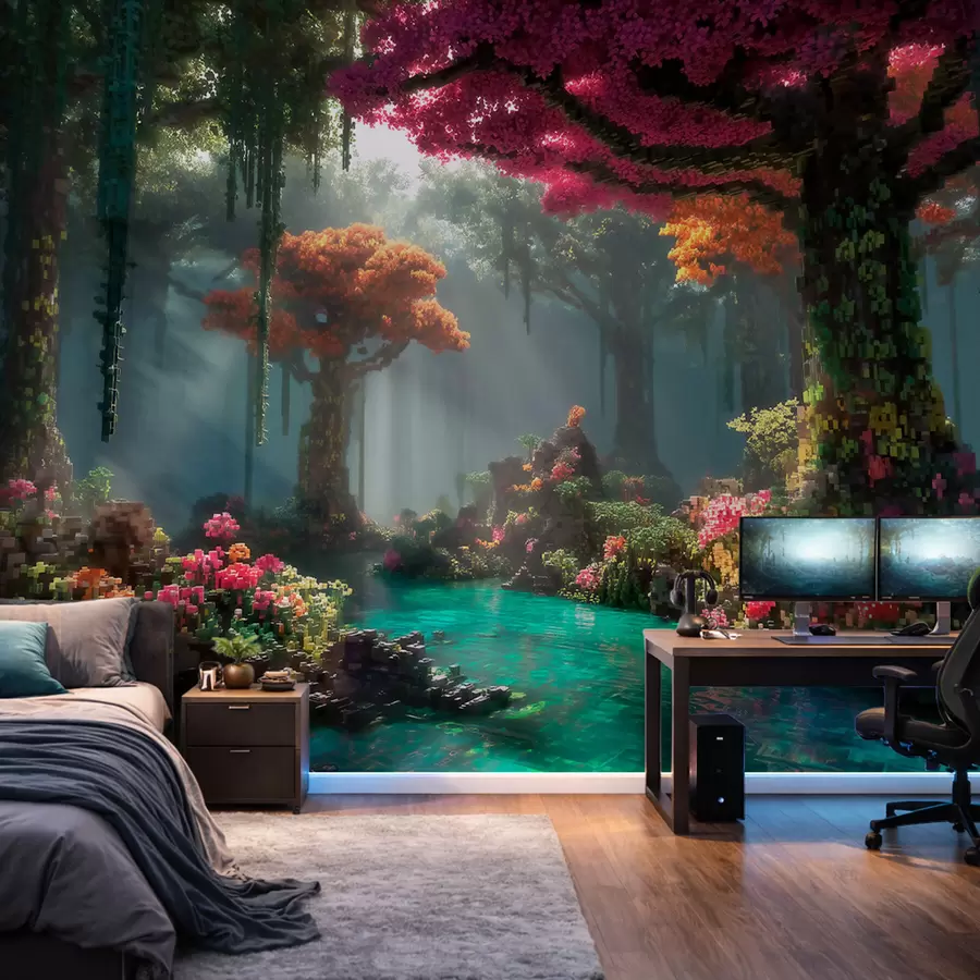 Papier peint Une clairière de la forêt enchantée en pixels inspirée des jeux vidéo w09683