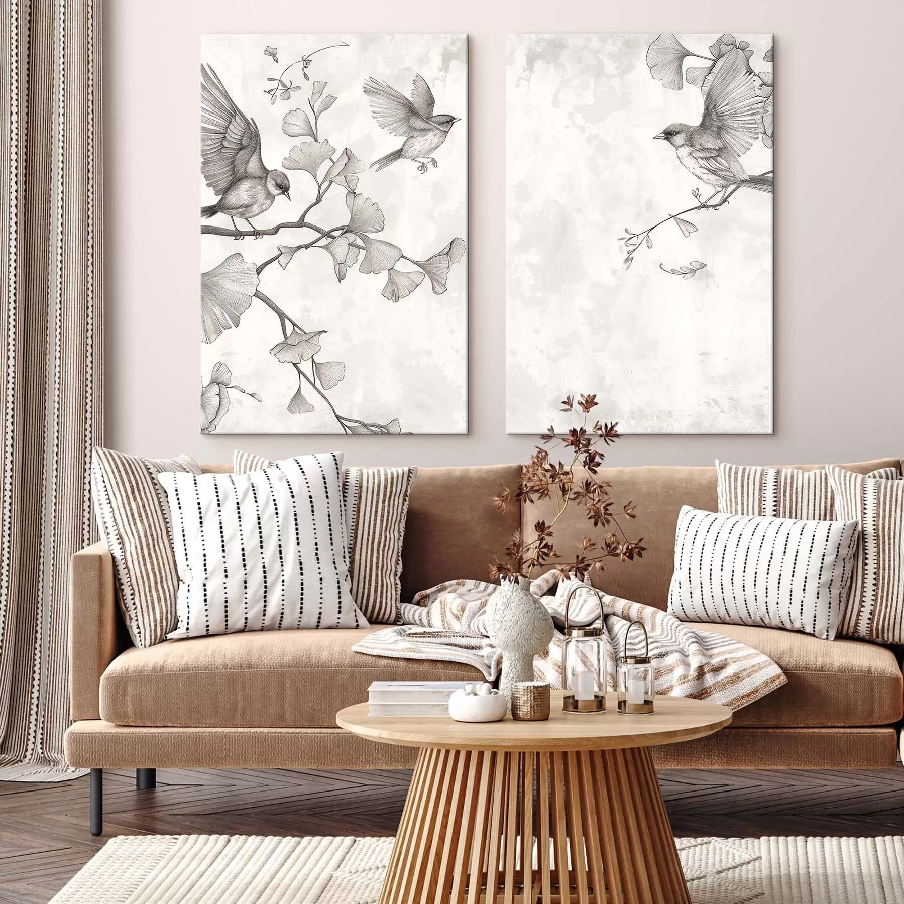 Tableau Des oiseaux sur les branches d'un ginkgo m30380