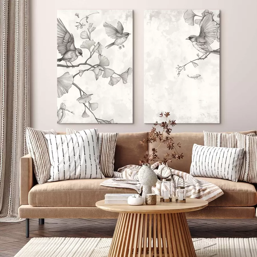 Tableau Des oiseaux sur les branches d'un ginkgo m30380