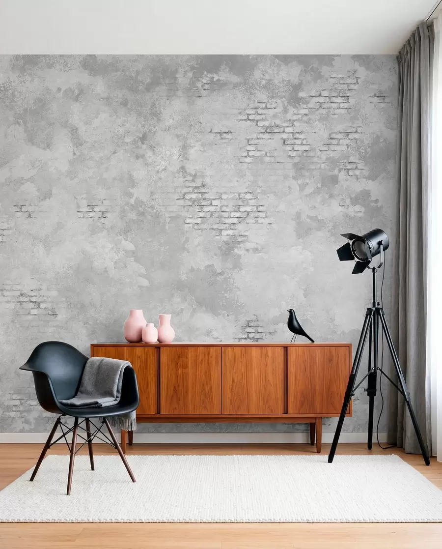 Papier peint Enduit gris grunge avec des parties en briques apparentes w05161v2