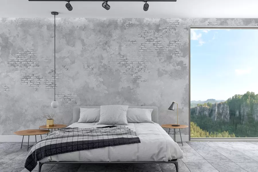 Papier peint Enduit gris grunge avec des parties en briques apparentes w05161v2