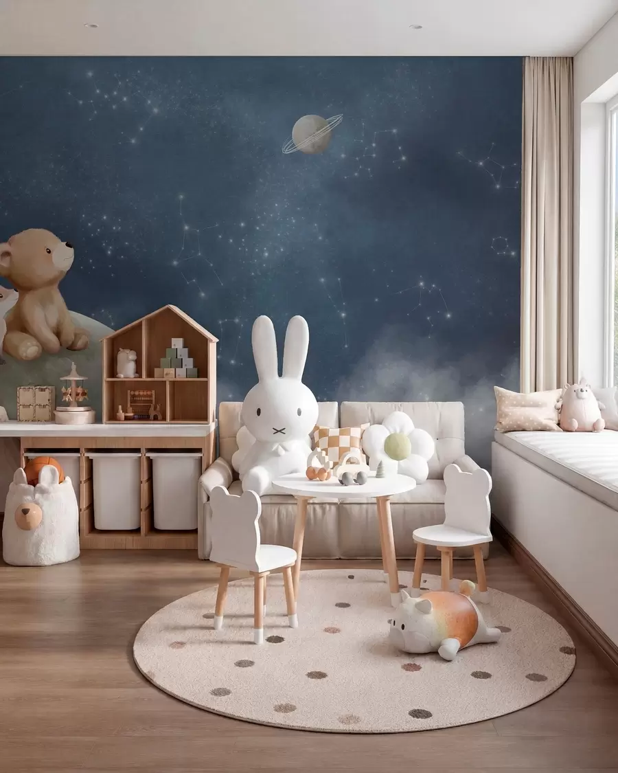 Papier peint Ourson et renard sur la lune w05431