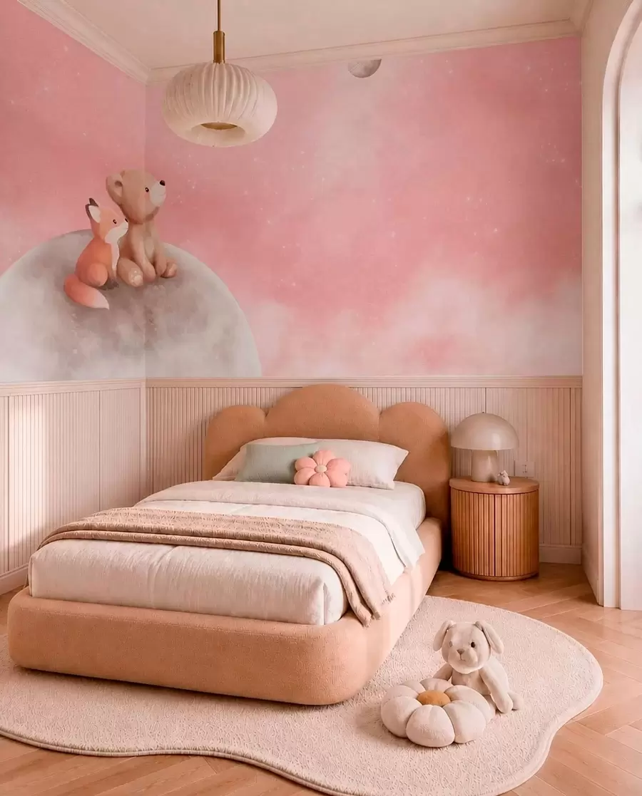 Papier peint Amis lunaires au ciel rose w05431v2