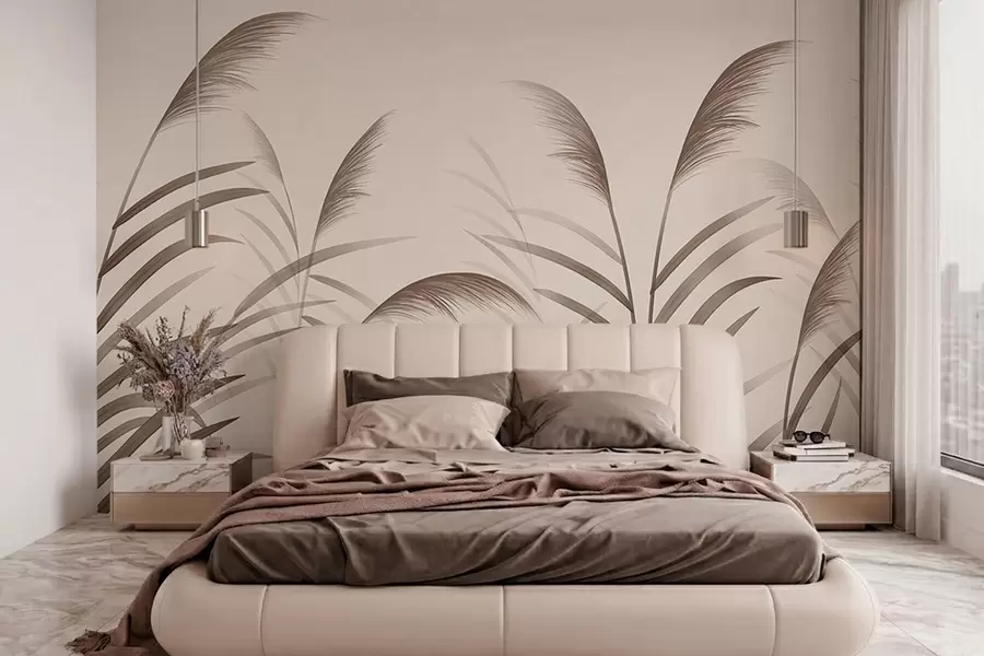 Papier peint Silhouettes minimalistes en roseau dans des tons beiges w05432