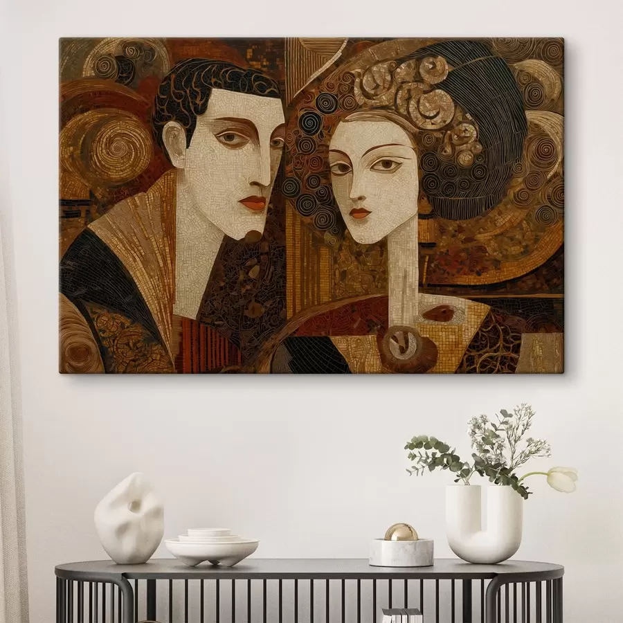 Tableau Couple dans un style mosaïque, portrait abstrait s48933