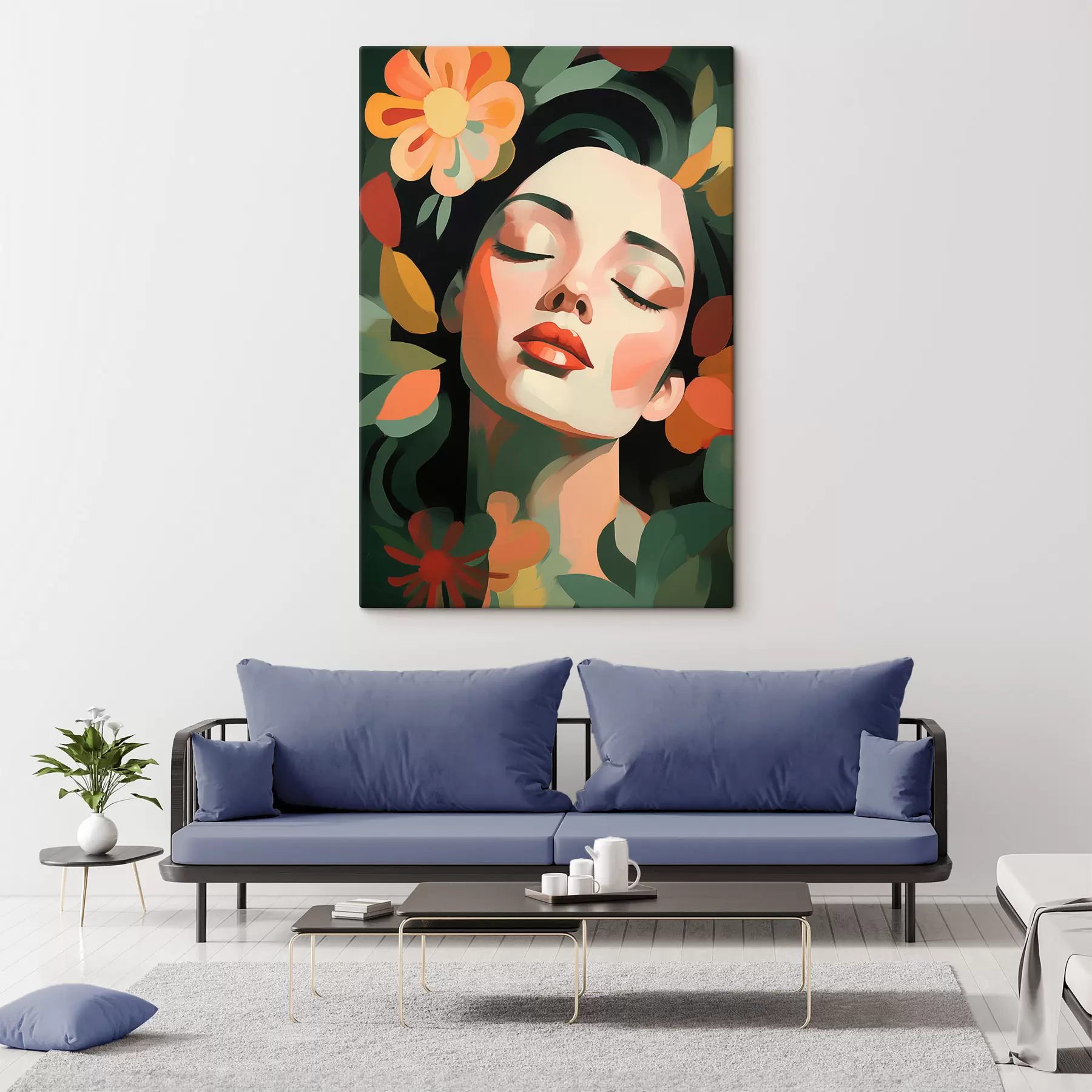 Tableau Portrait de femme avec des fleurs s48959
