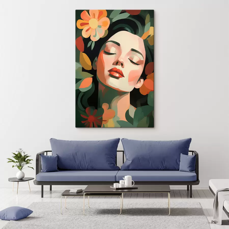 Tableau Portrait de femme avec des fleurs s48959
