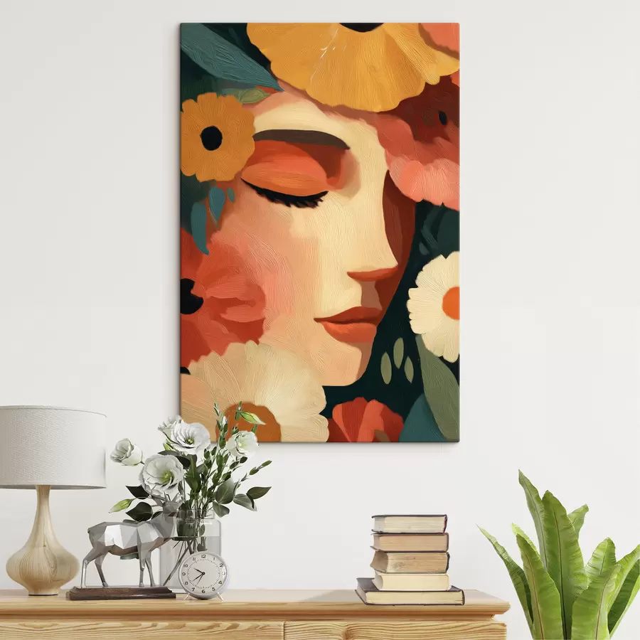 Tableau Portrait de femme avec des fleurs s48960
