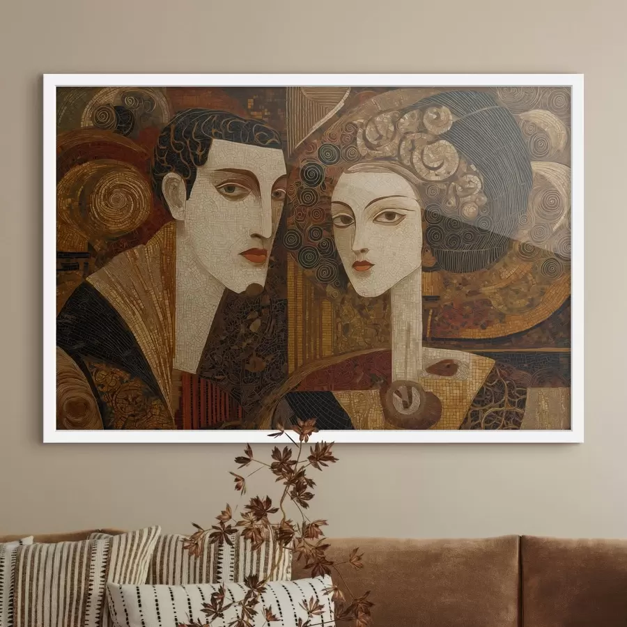 Papier peint Couple dans un style mosaïque, portrait abstrait f48933