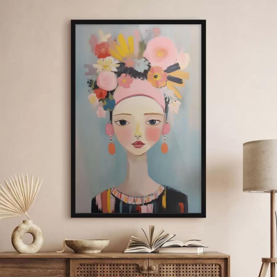 Papier peint Portrait d'une femme avec des fleurs dans les cheveux, style abstrait f48936