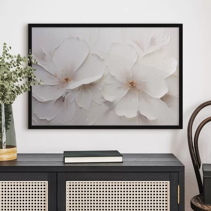 Papier peint Fleurs blanches en relief dans un style minimaliste, avec des ombres douces f48796