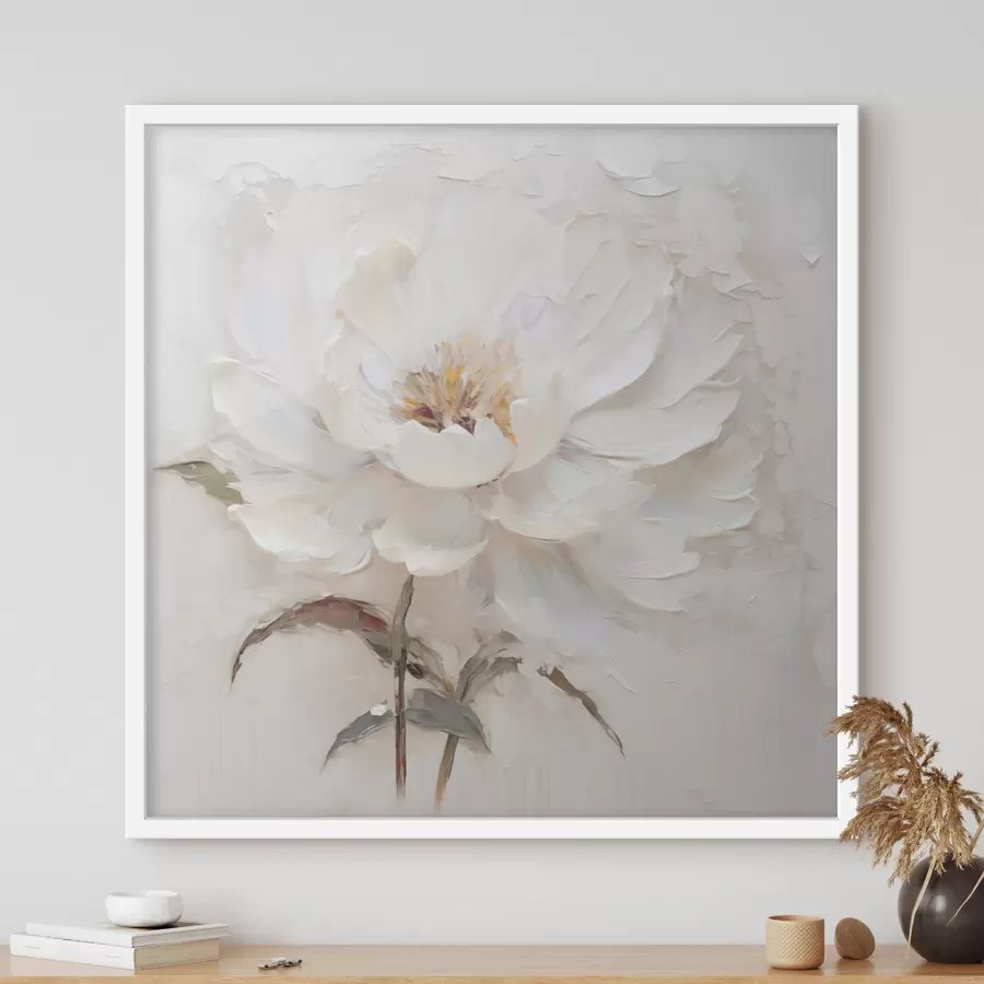 Papier peint Fleur blanche de style impasto, réalisée à l'aide de coups de pinceau légers f48801