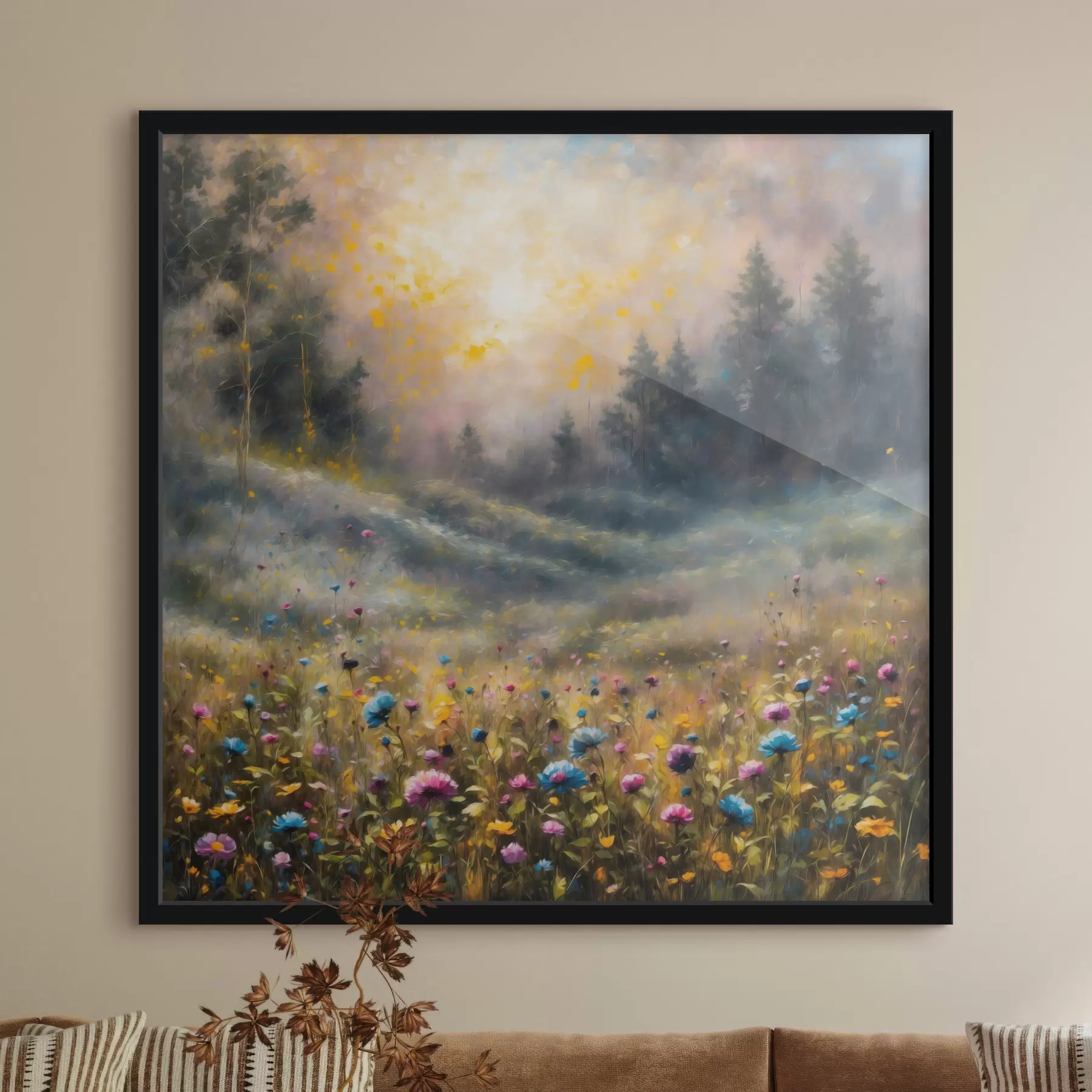Papier peint Champ de fleurs impressionniste baigné d'une lumière chaude f48802