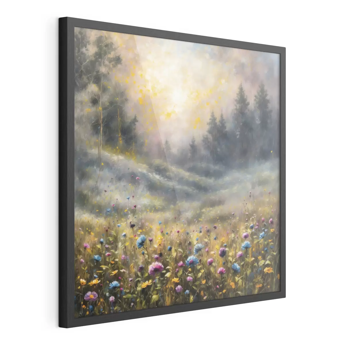 Poster Champ de fleurs impressionniste baigné d'une lumière chaude f48802