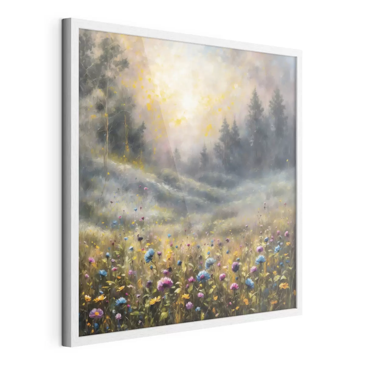 Poster Champ de fleurs impressionniste baigné d'une lumière chaude f48802