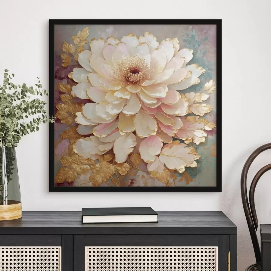 Papier peint Fleur de style chinoiserie avec des feuilles et des détails ouvragés f48804