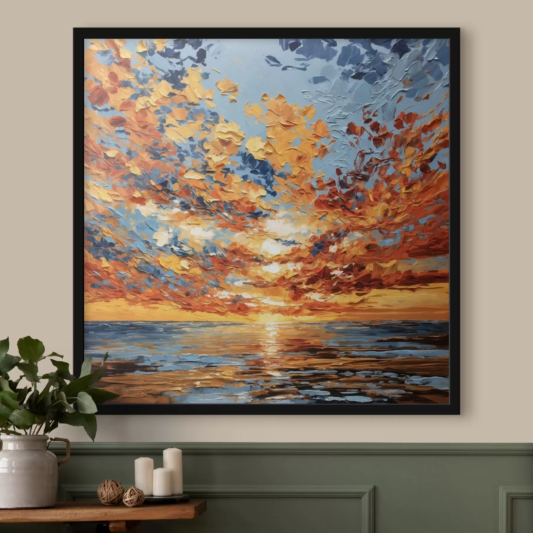 Papier peint Coucher de soleil spectaculaire sur la mer, dans le style impasto f48810