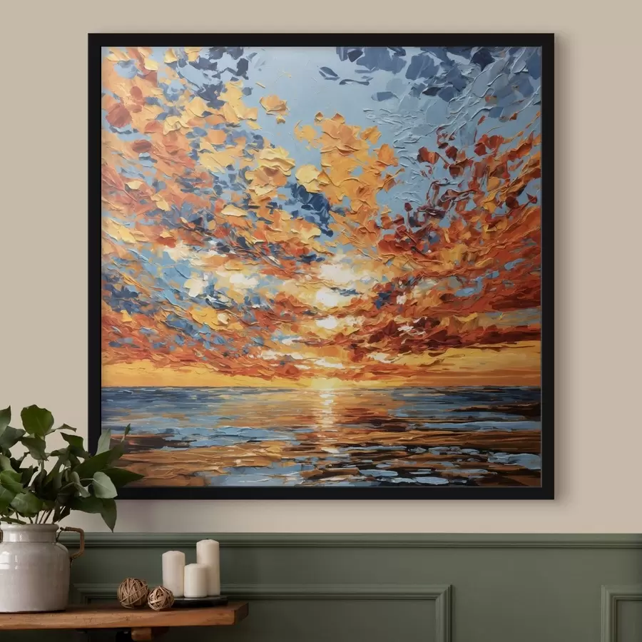 Papier peint Coucher de soleil spectaculaire sur la mer, dans le style impasto f48810