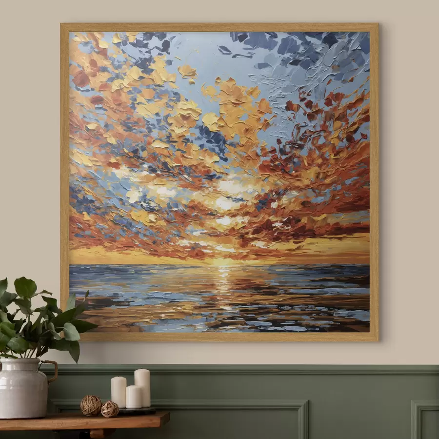 Papier peint Coucher de soleil spectaculaire sur la mer, dans le style impasto f48810