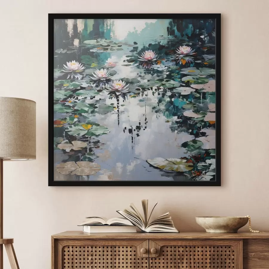 Papier peint Impressionnisme : « Le Bassin aux nénuphars » dans des tons sombres f48814