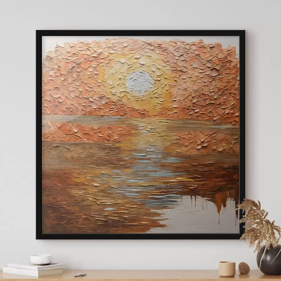 Papier peint Coucher de soleil abstrait au-dessus de l'eau, dans le style impasto f48815